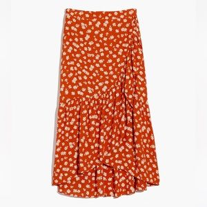 Madewell Ruffle Wrap Midi Skirt in Happy Hibiscus
